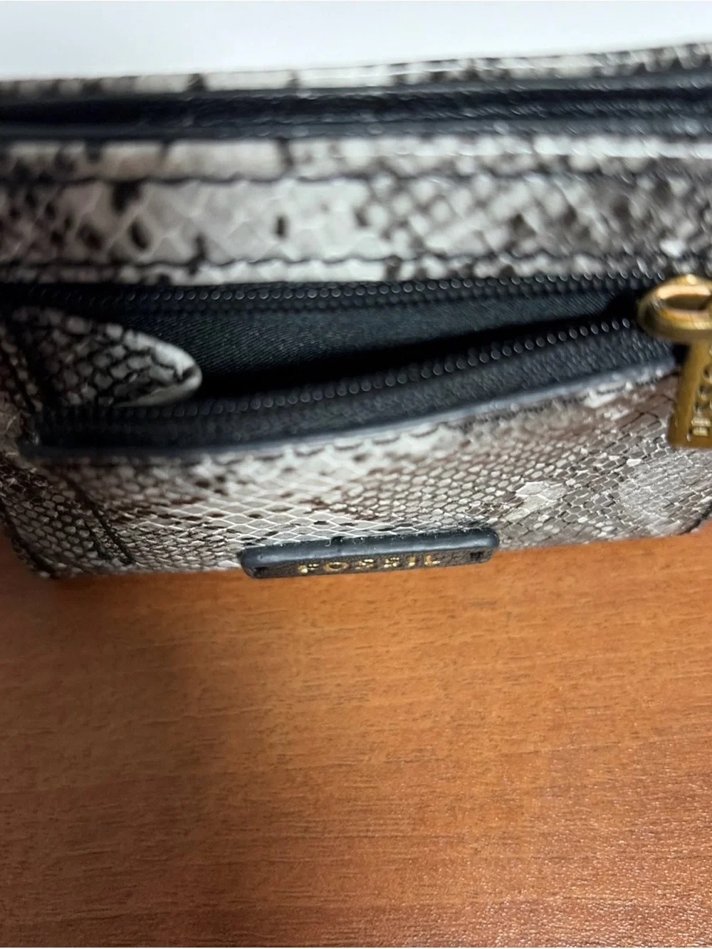 Fossil Snake-Print Card Holder in Black and Gray